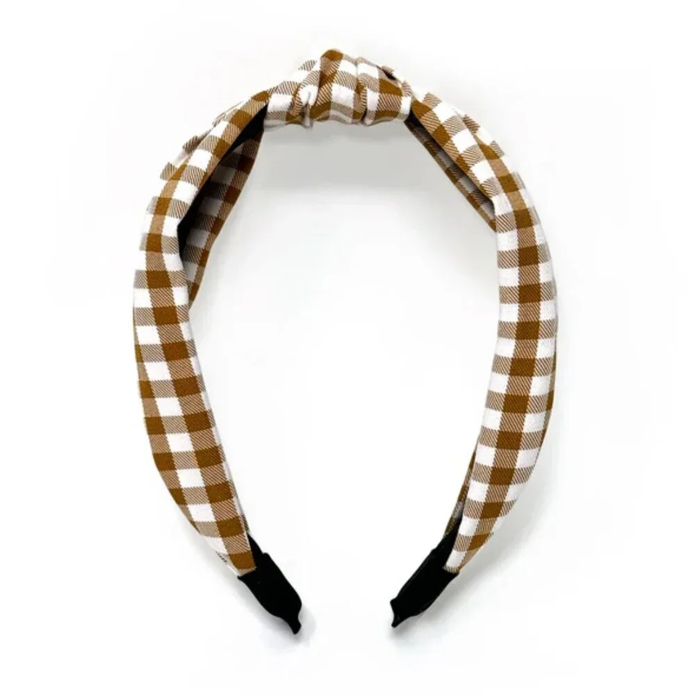 NWOT Blair Top Knot Brown Gingham Headband